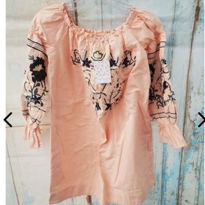 FREE PEOPLE Womens Pink Fleur Du Jour Embroidered Mini Dress Sz XS